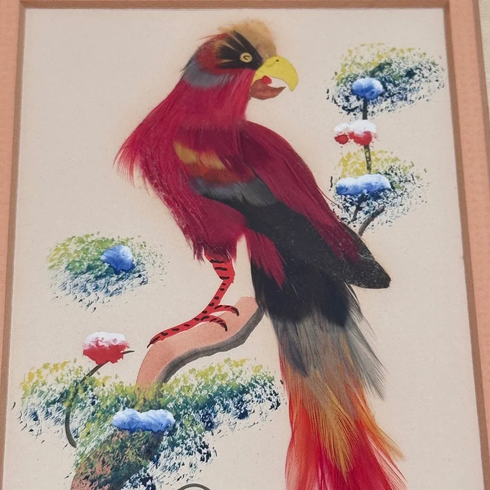 Vintage Exotic Tropical Bird Featherwork